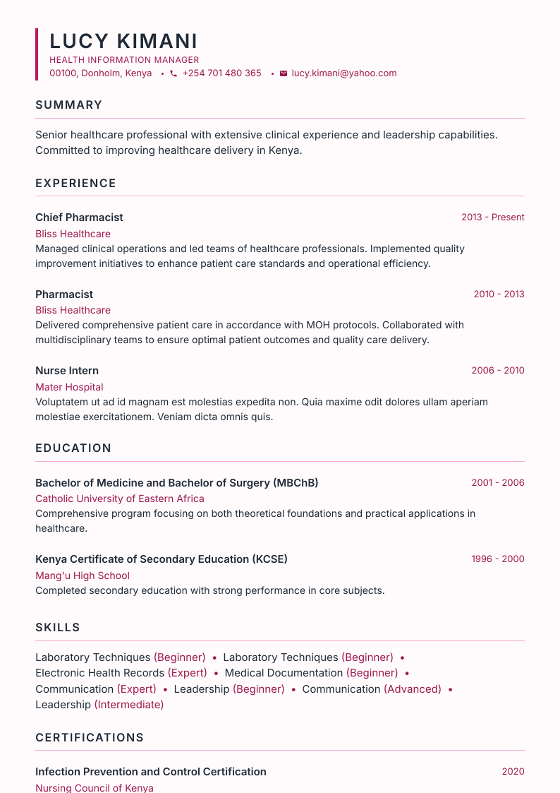 Minimal Coral CV Template