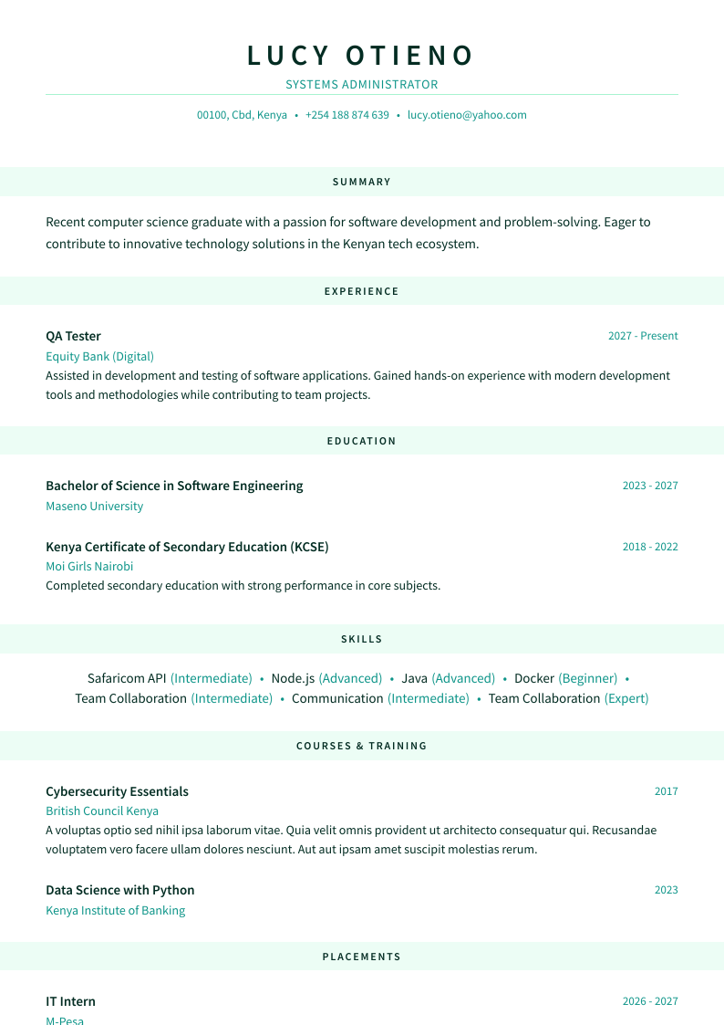 Traditional Sections CV Template